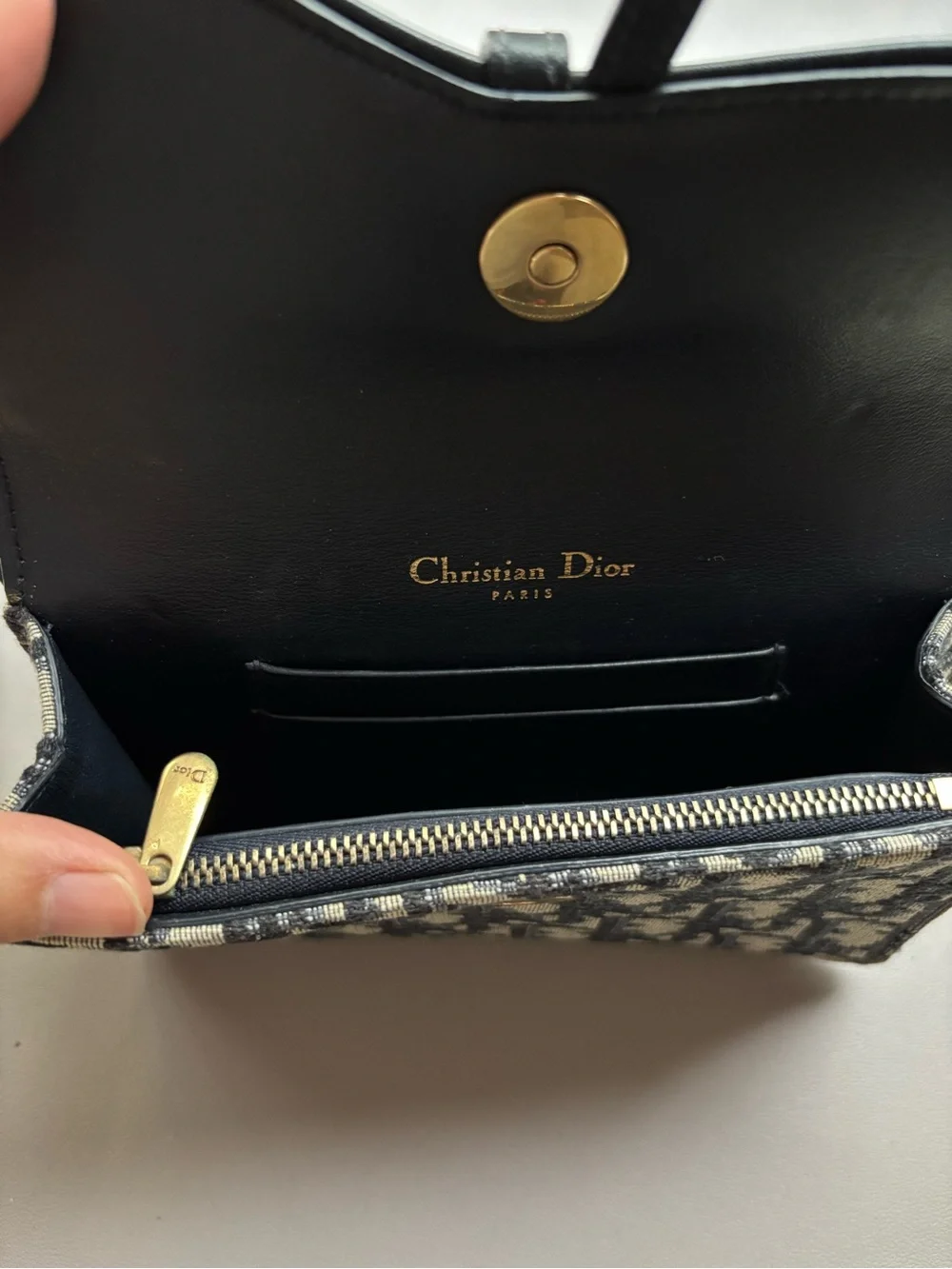 Dior Black and Beige Dior Oblique Crossbody Saddle Bag